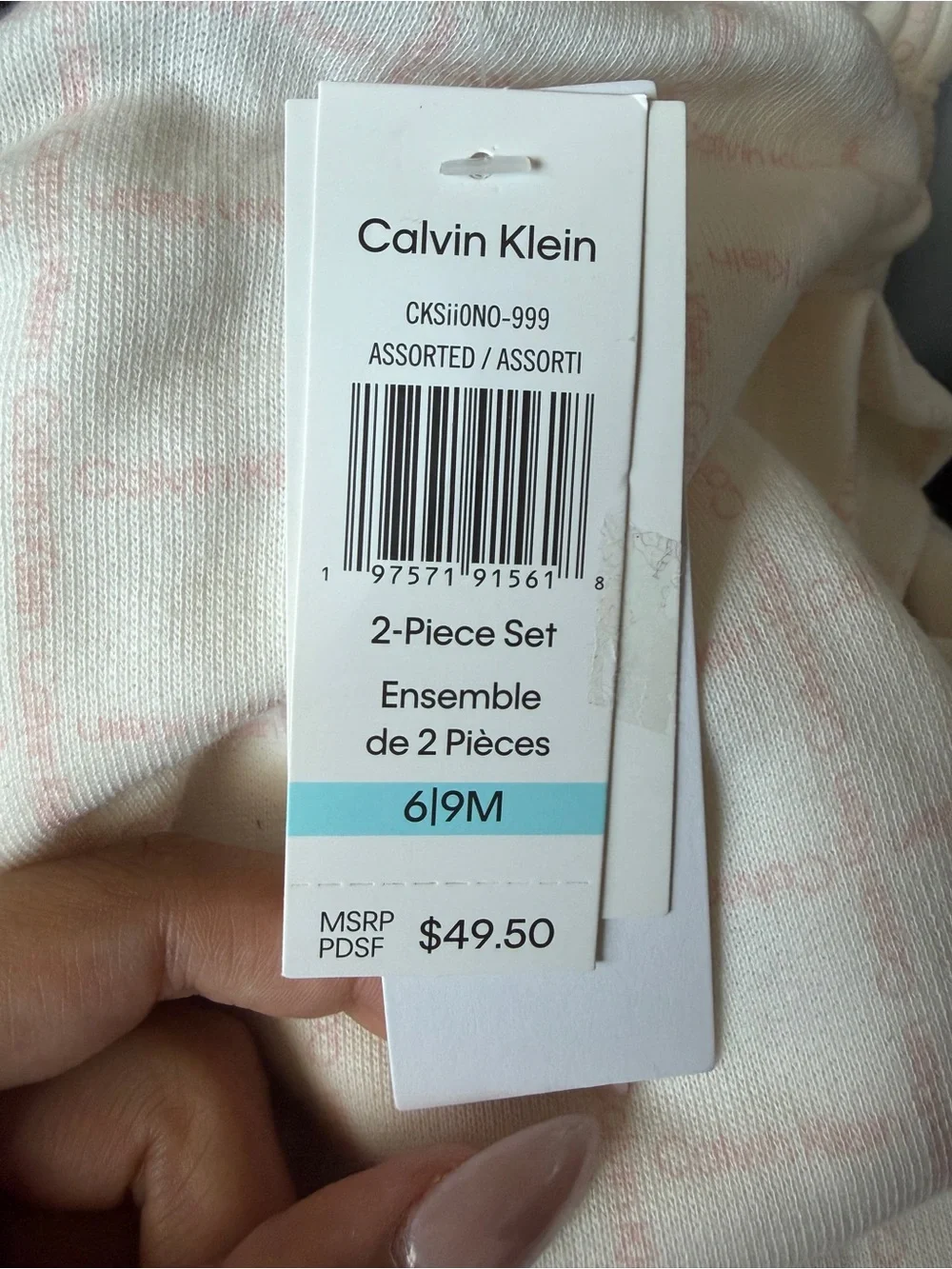 Calvin Klein Cream & Pink Grid Baby Girl Pajama Set. Baby Gift.  NWT MSRP $49.50